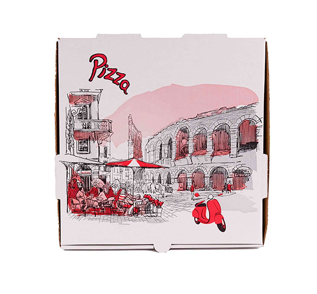 Kitch 24/7 10 X 10 X 2 Inch White Stock Print Design Corrugated Pizza Box -- 50 Per Case