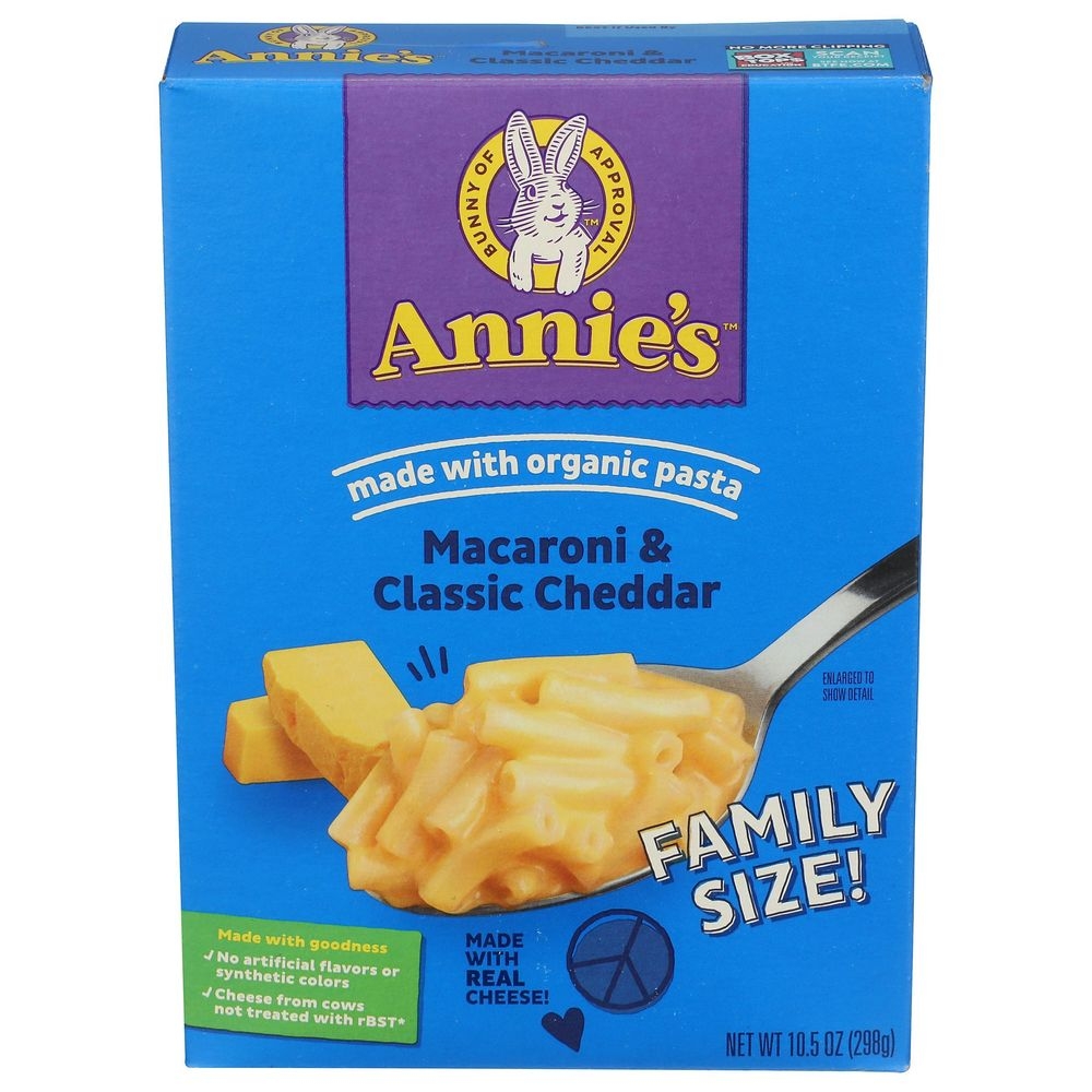 Annies Homegrown Family Size Macaroni and Classic Cheddar, 10.5 Ounce -- 6 per case