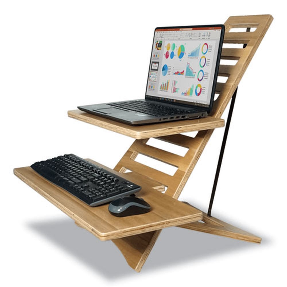 Victor DC175A Brown Woodgrain High Rise Acacia Wood Laptop Standing Desk, Supports 20 Pound