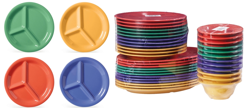 GET Enterprises Diamond Mardi Gras Melamine Assorted Colors 3 Compartment Plate, 10.25 inch -- 12 per case