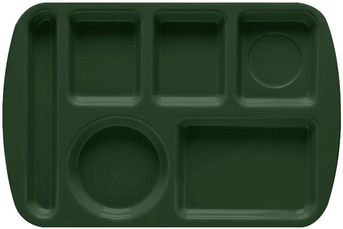GET Enterprises Melamine Hunter Green Left Handed 6 Compartment Tray, 14.75 x 9.5 inch -- 12 per case