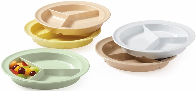 GET Enterprises SuperMel Melamine Tan 3 Compartment Plate, 9 inch -- 12 per case