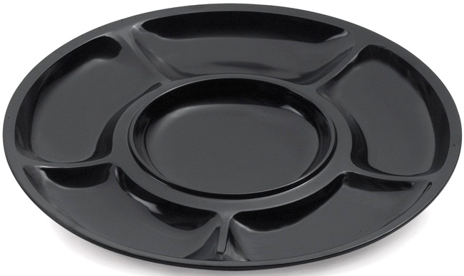 GET Enterprises Milano Melamine 6 Compartment Black Plate, 14 inch -- 12 per case