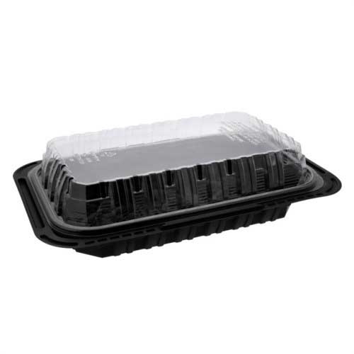 Pactiv Polypropylene Black Base Hot Fried Food Display Takeout Container with Clear Dome Lid, 24 Ounce Capacity -- 105 per case