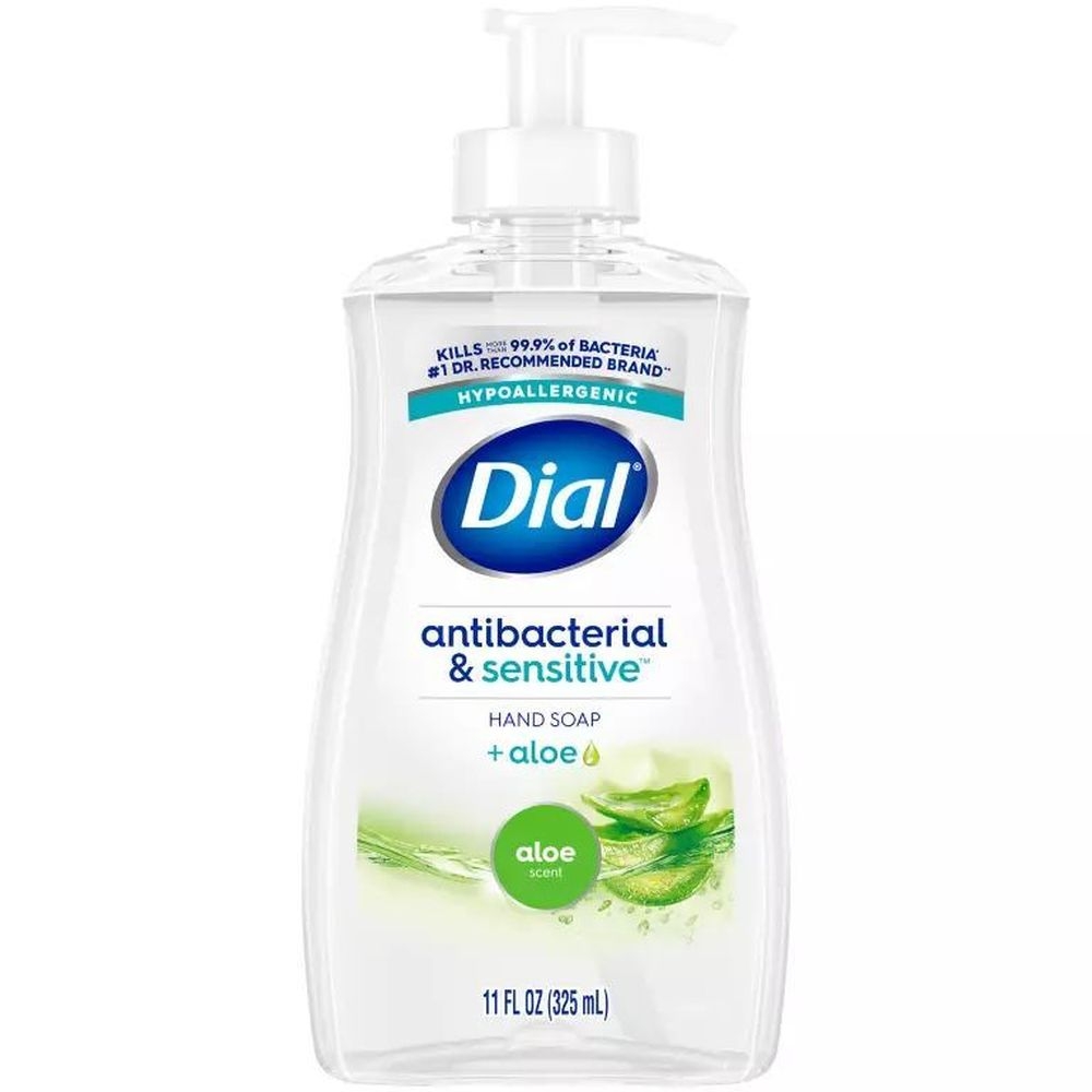 Dial Antibacterial and Sensitive Aloe Scent Liquid Hand Soap, 11 Fluid Ounce - 12 per case