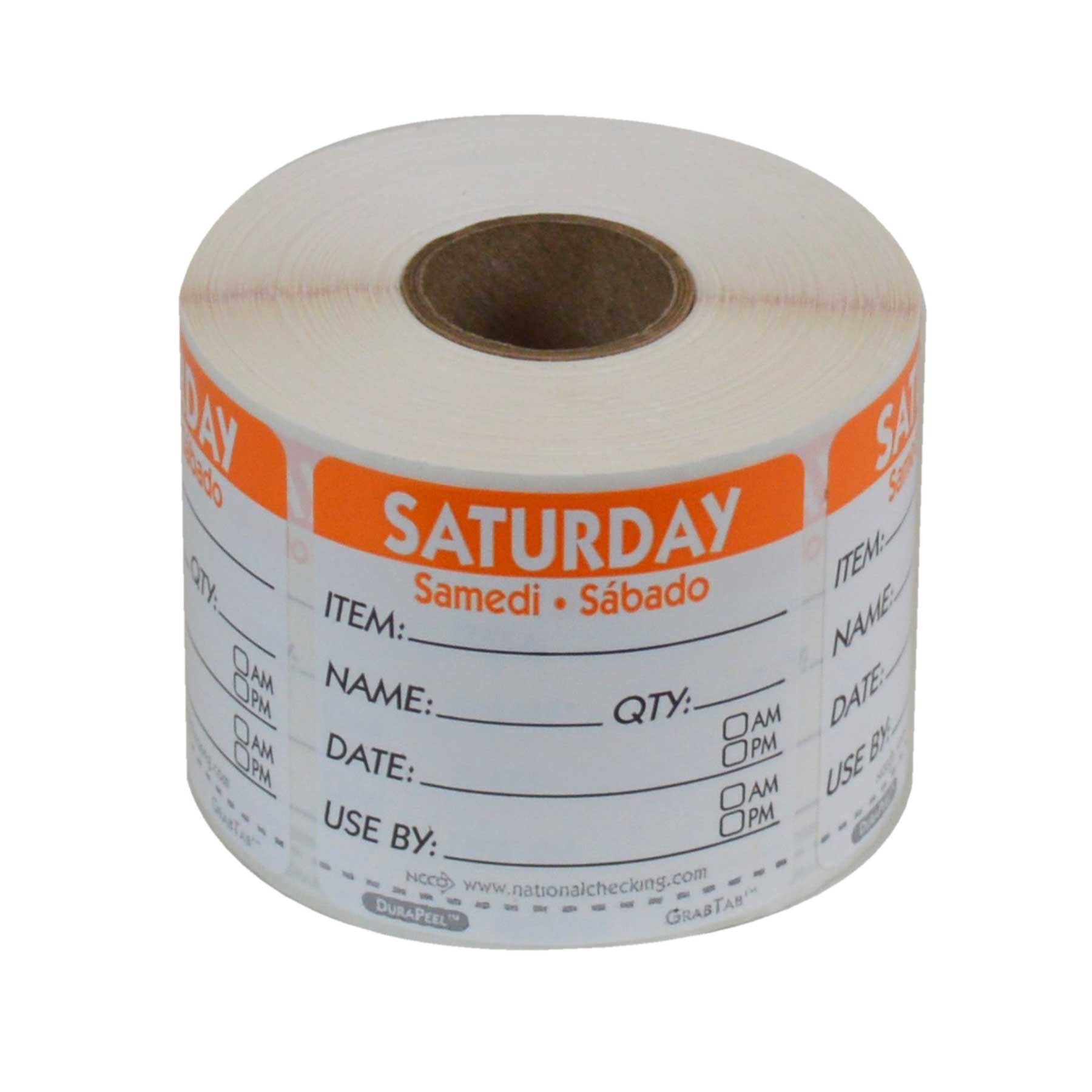 National Checking DateIt Item Date Use By Saturday Removable Food Safety Label Roll, 500 count per roll.