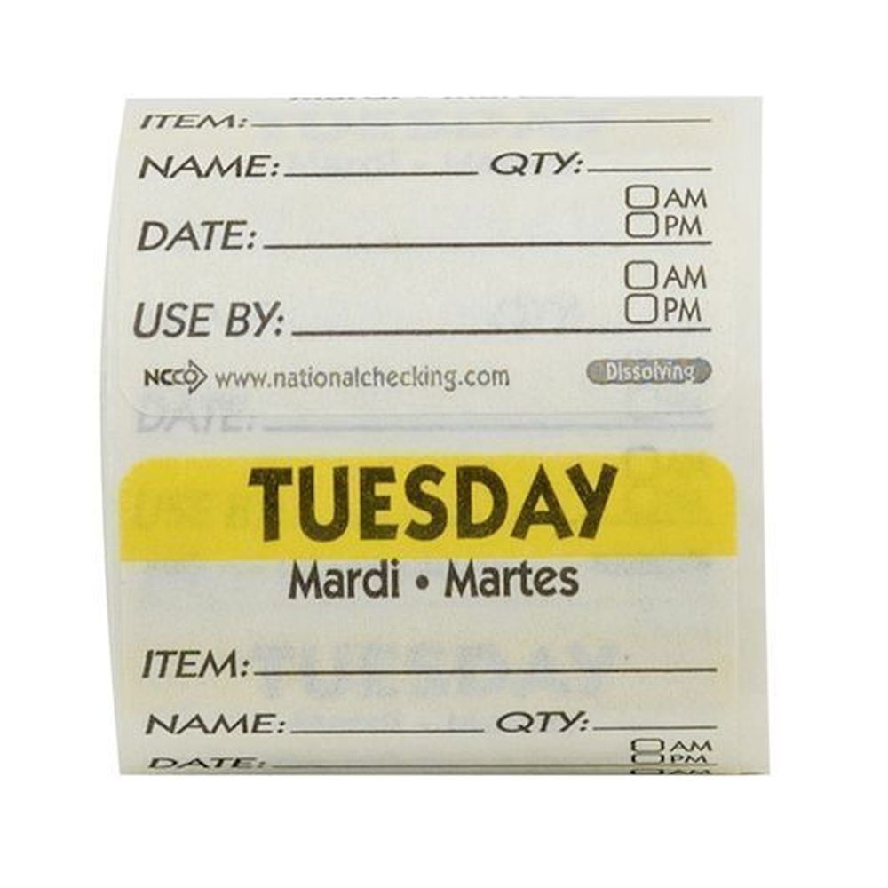 Ncco 2 x 2 inch Dissolvable Tuesday Label, 250 count
