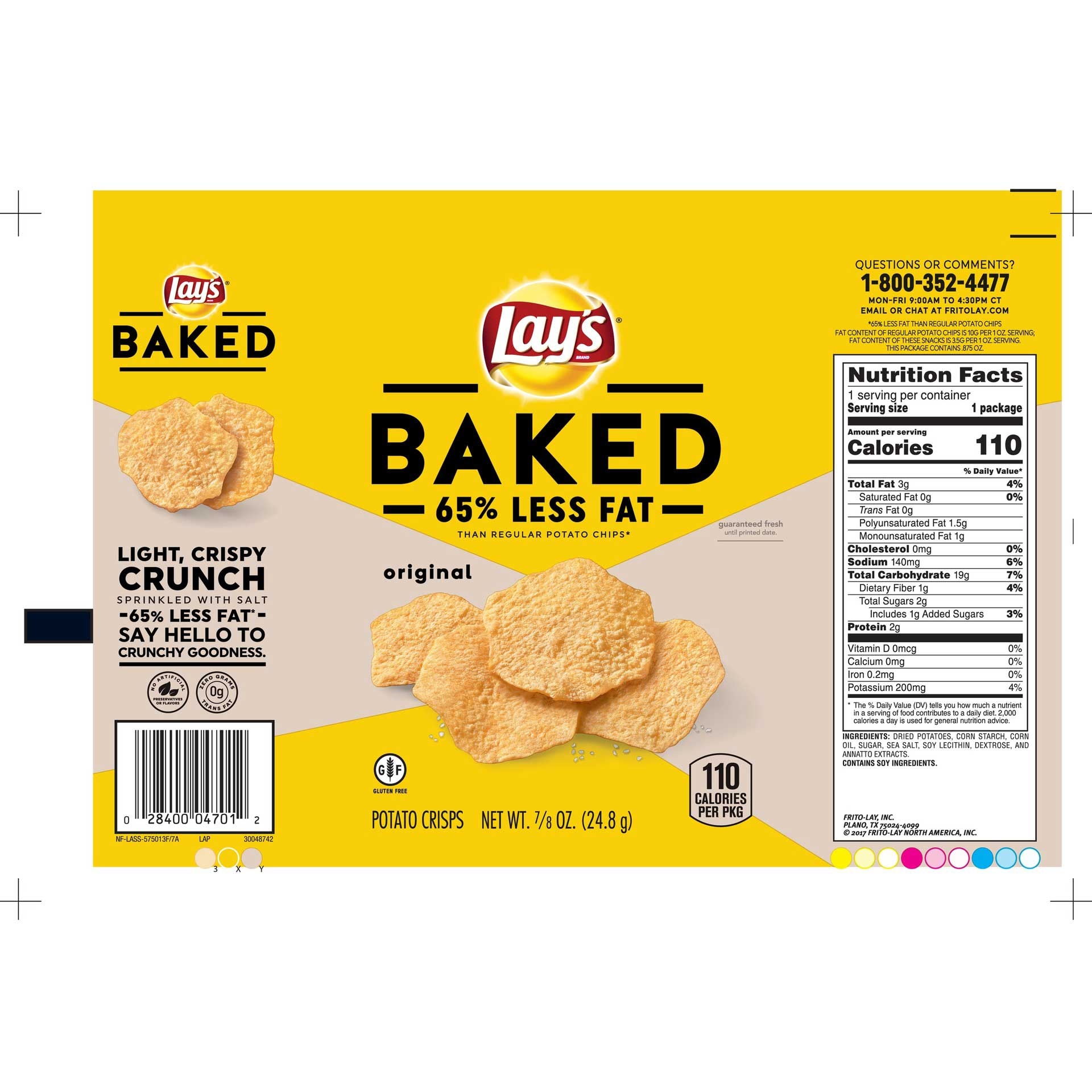 Lays Oven Baked Original Potato Crisps, 0.875 Ounce -- 60 per case.
