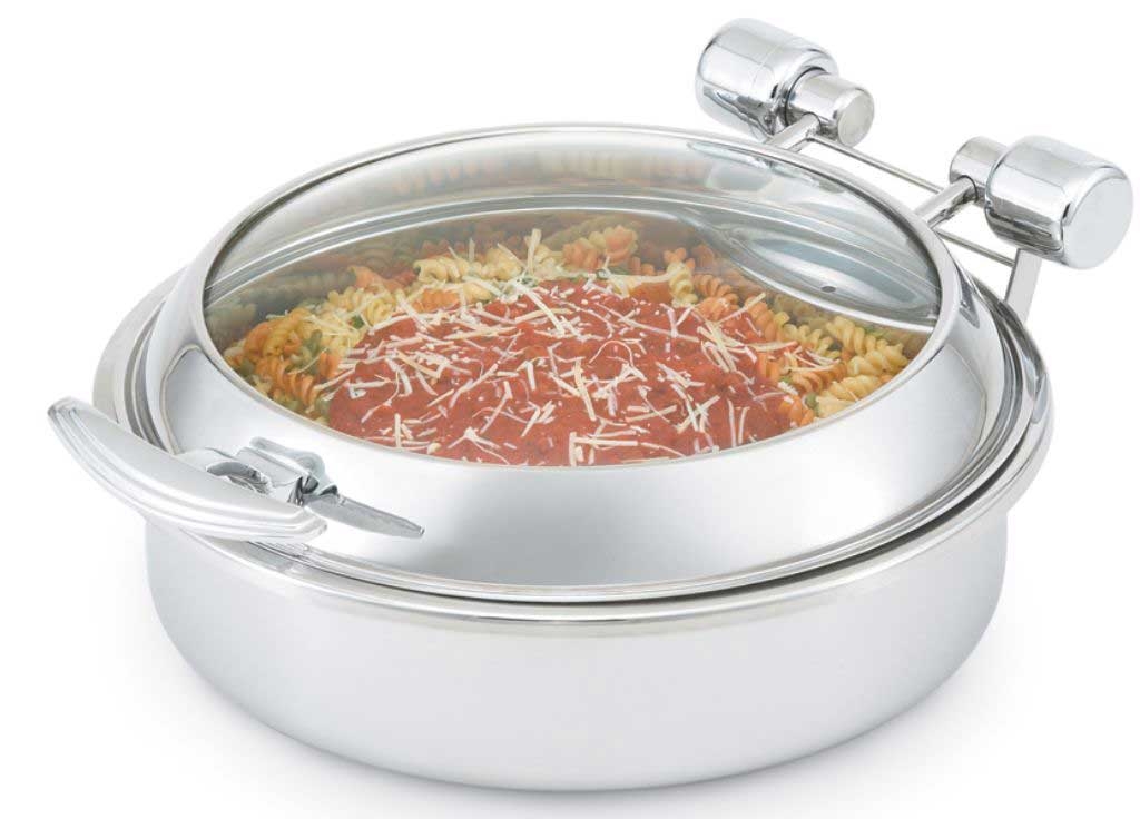 Vollrath Intrigue Stainless Steel Round Induction Chafer with Glass Top, 6 Quart