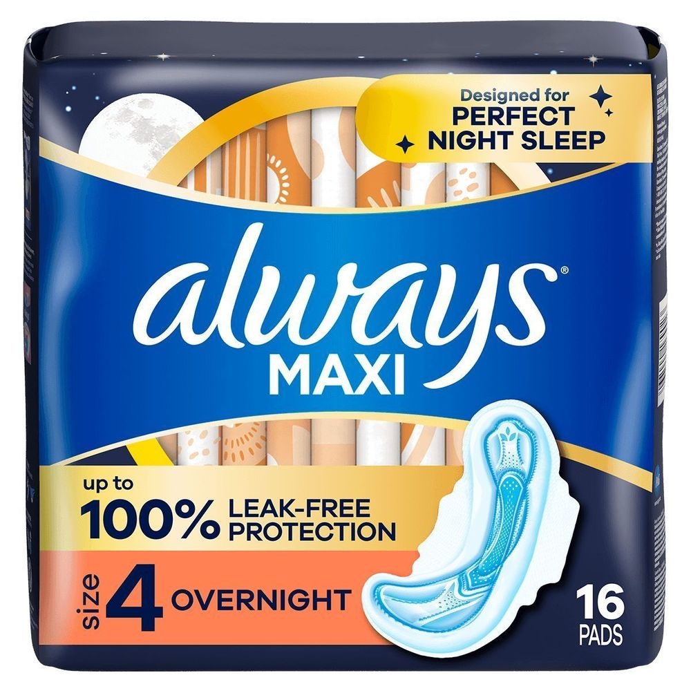 Always Maxi Size 4 Overnight Pads with Wings for Women, 16 count -- 12 per case