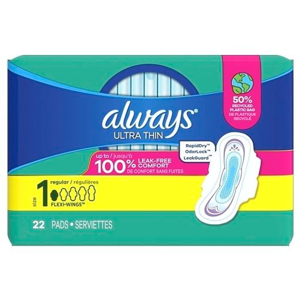 Always Ultra Thin Size 1 Flexi-Wings Regular Pads, 22 count -- 12 per case