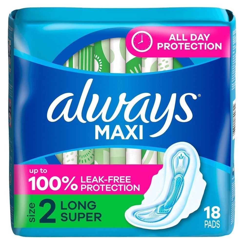 Always Maxi Unscented Size 2 Long Super Pads with Wings, 18 count -- 8 per case