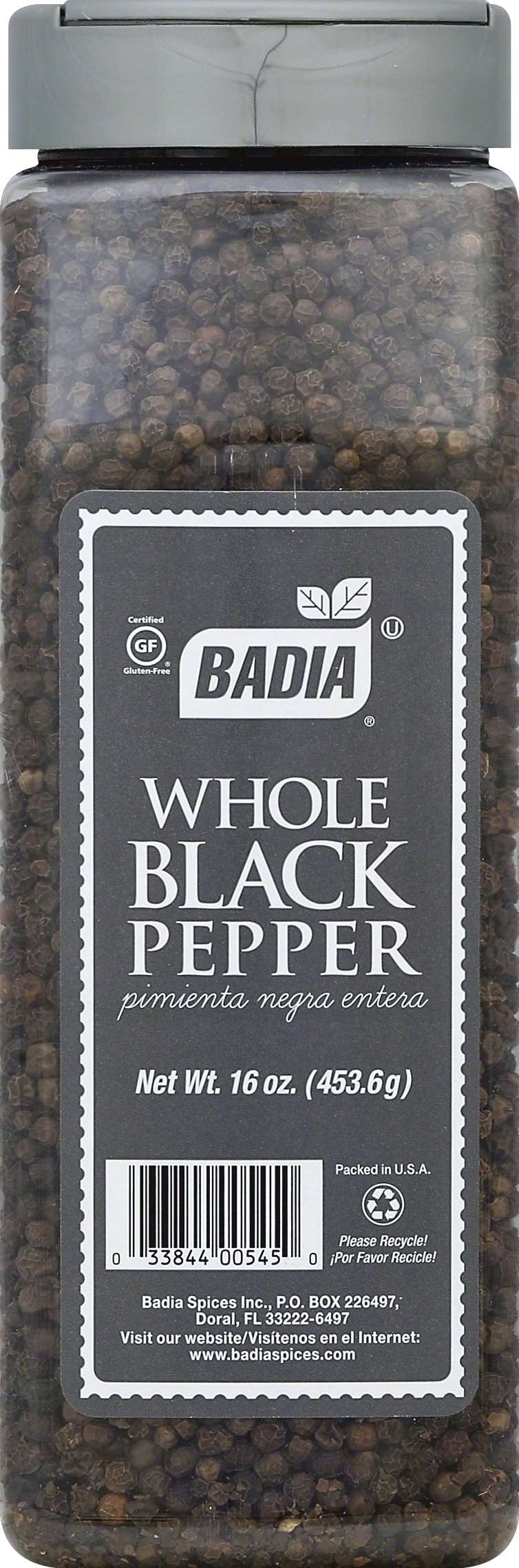 Badia Whole Black Pepper, 16 Ounce Bottle -- 6 per case