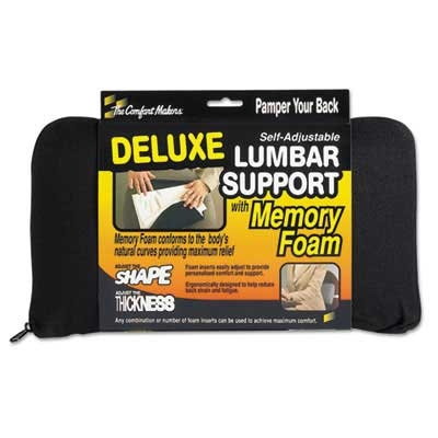 Master Caster Deluxe Lumbar Support Cushion w/Memory Foam, 12 1/2w x 2 1/2d x 7 1/2h, Black