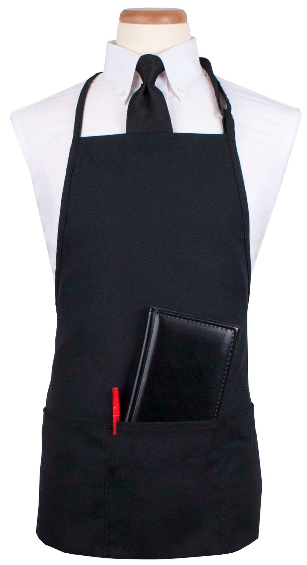 RITZ Black 3 Pockets Plus Pen Pocket Bib Apron -- 24 per case