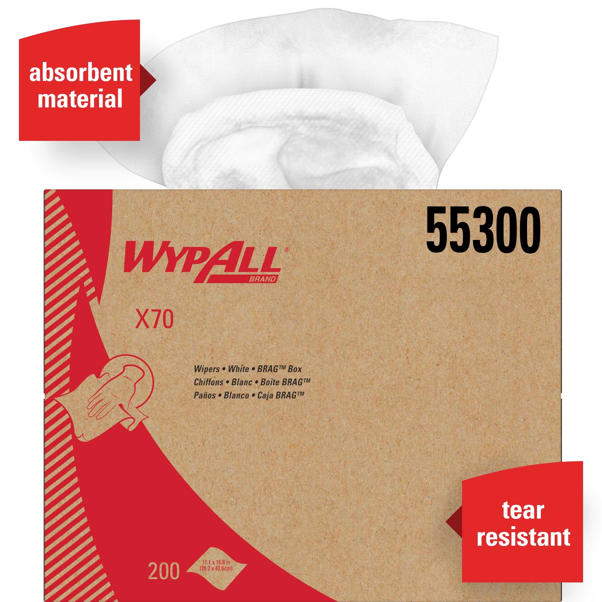WypAll Brag Box White X70 Extended Use Reusable Cloth - 200 per pack -- 1 pack