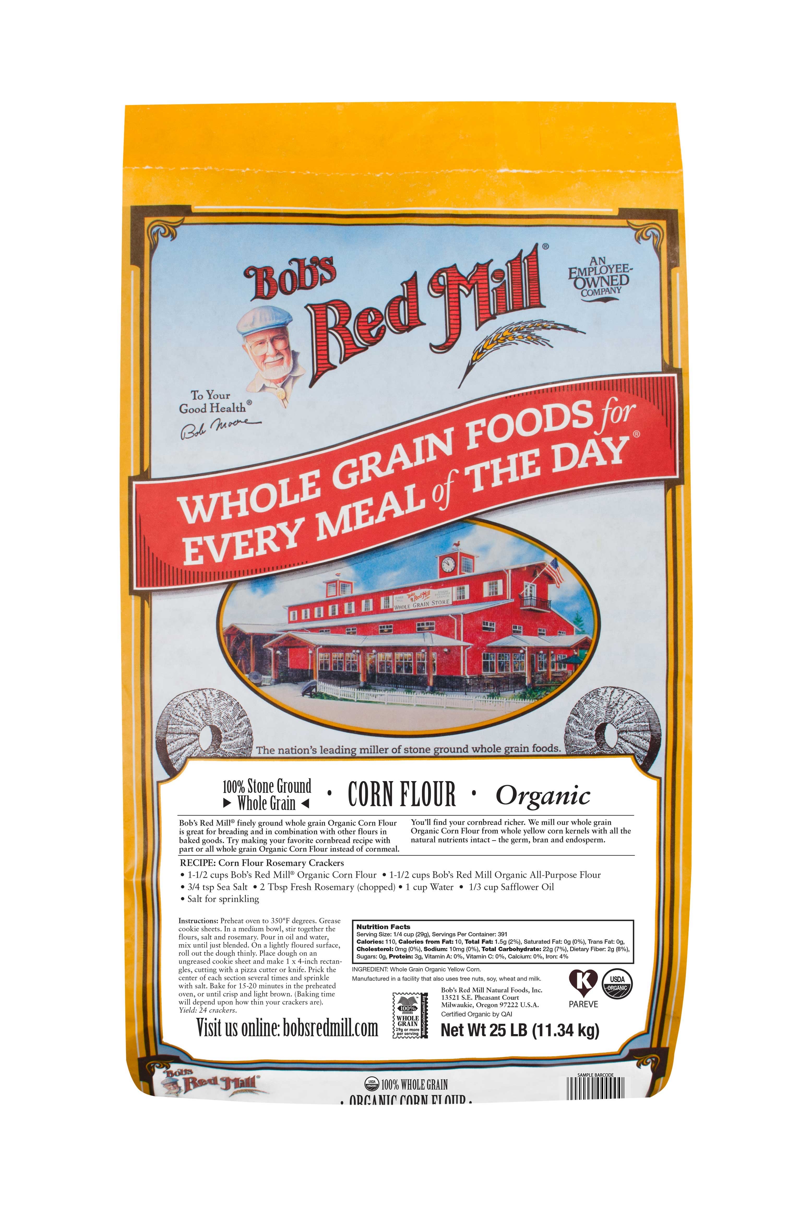 Bobs Red Mill Organic Corn Flour, 25 Pound.