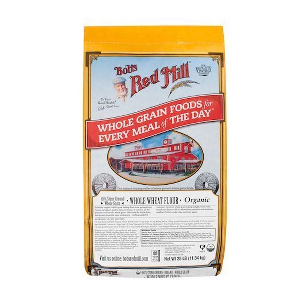 Bobs Red Mill Organic Whole Wheat Flour, 25 Pound