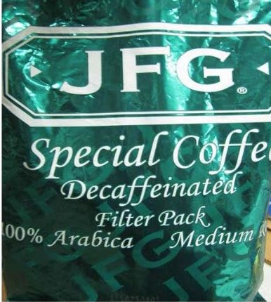 JFG 100 Percent Arabica Medium Roast Special Blend Coffee Decaf, 2 Ounce -- 70 per case.