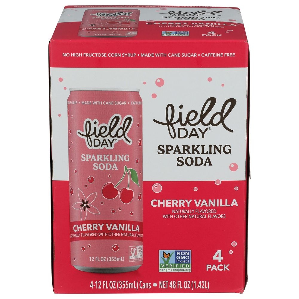 Field Day 12 Fluid Ounce Cherry Vanilla Sparkling Soda, 4 count -- 6 per case