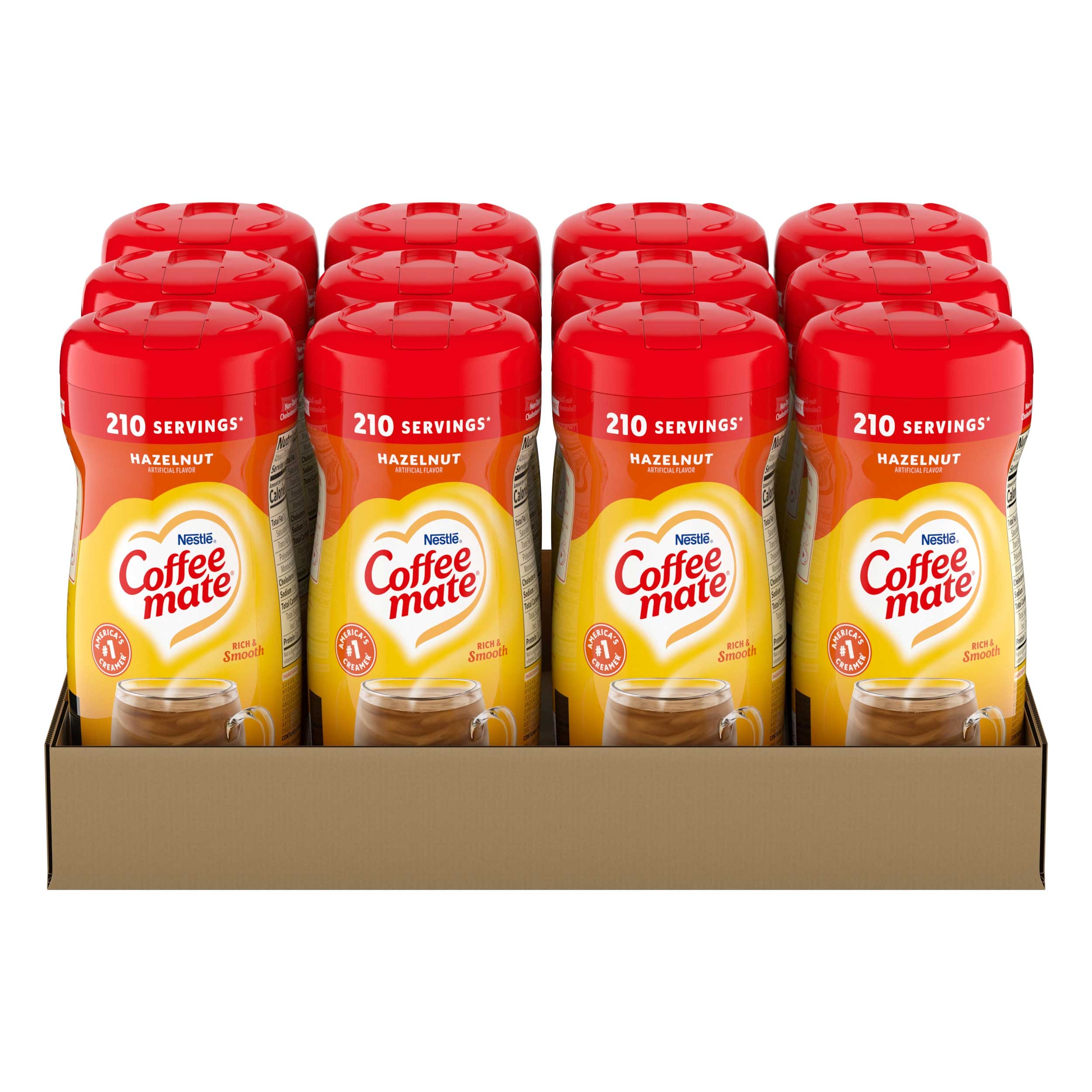 Coffee-Mate Hazelnut Powder Creamer - 15 oz. canister, 12 canisters per case