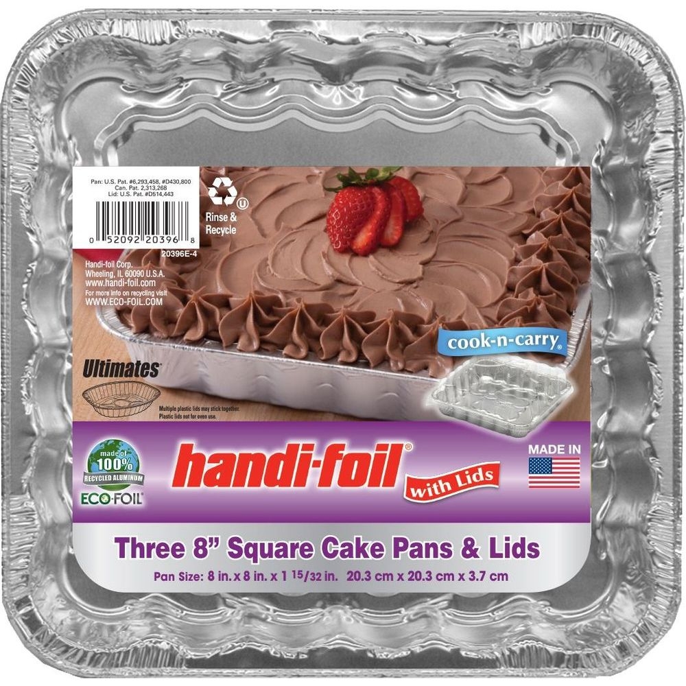 Handifoil 8 inch Eco Square Cake Pan with Lid, 3 count -- 14 per case