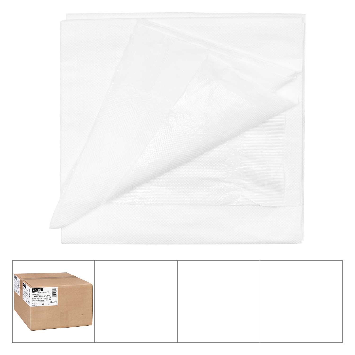 Lapaco 2 Ply White Folded Paper Table Cover, 54 X 108 inch -- 25 per case.