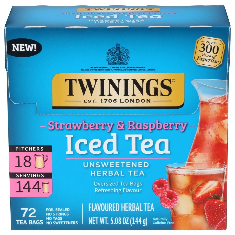 Twinings Strawberry Raspberry Herbal Iced Tea, 72 tea bags -- 6 per case