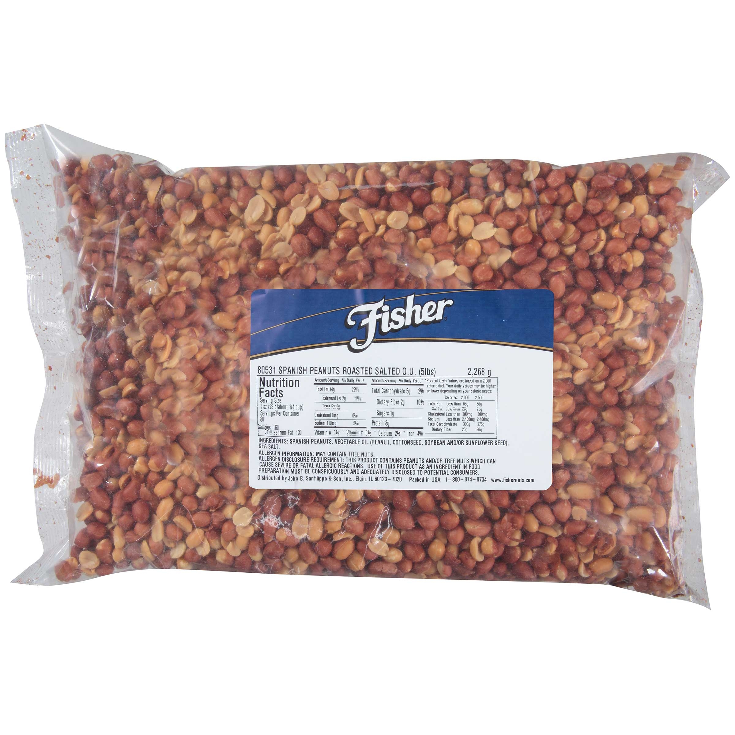 Fisher Roasted and Salted Spanish Whole Peanut, 5 Pound.