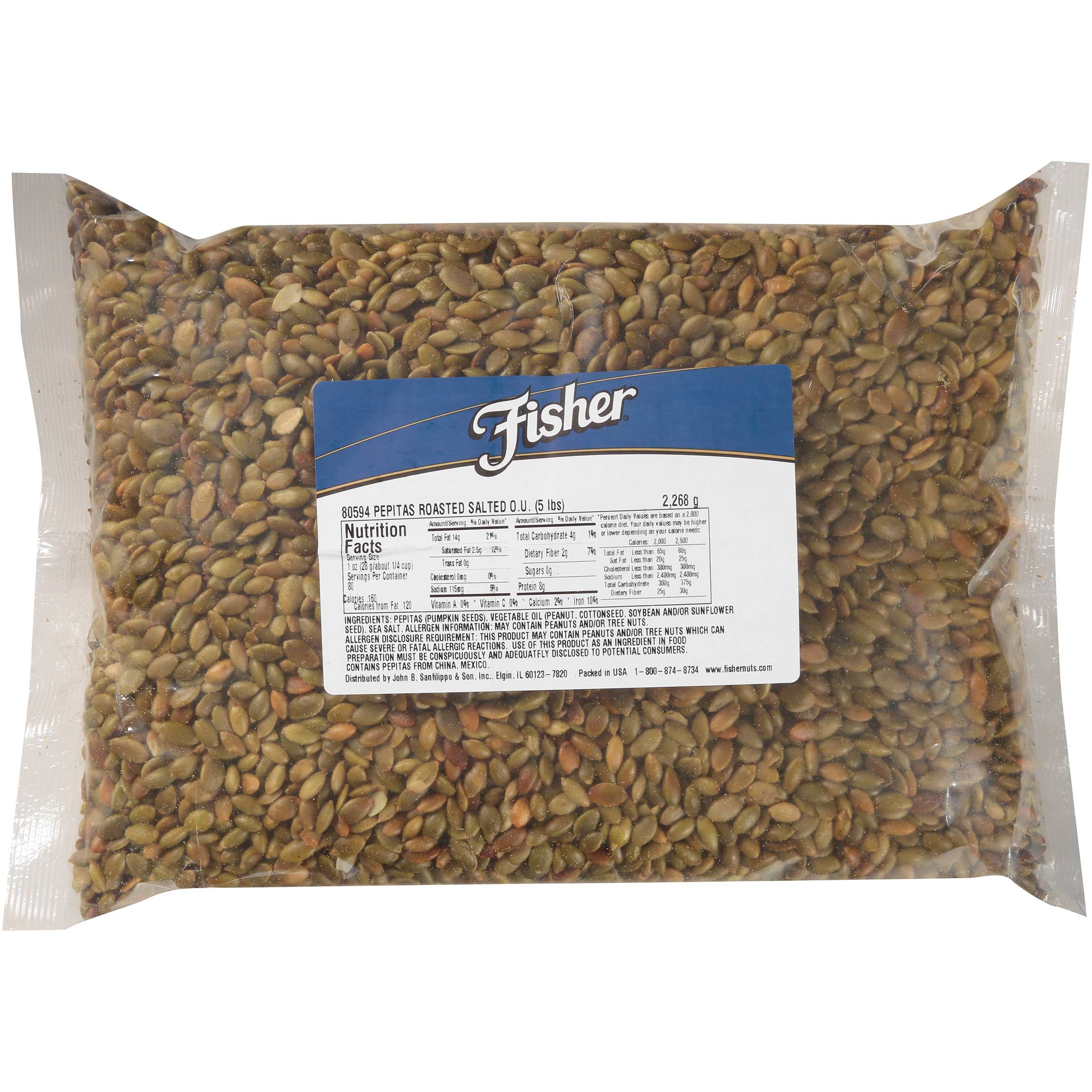 Fisher Roasted Sea Salt Pepitas, 5 Pound.