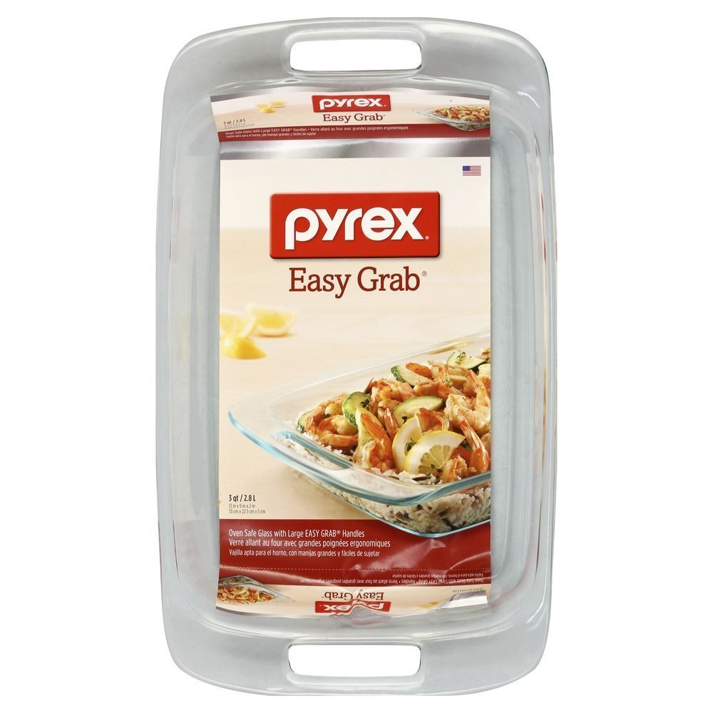 Pyrex Easy Grab Glass Oblong Baking Dish, 3 Quart Capacity -- 4 per case