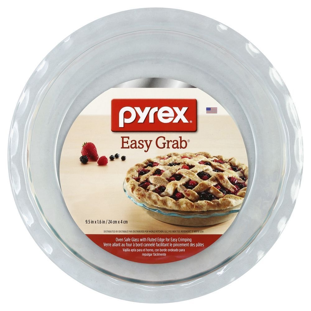 Pyrex 9.5 inch Easy Grab Glass Pie Plate, 9.5 x 1.65 inch -- 6 per case