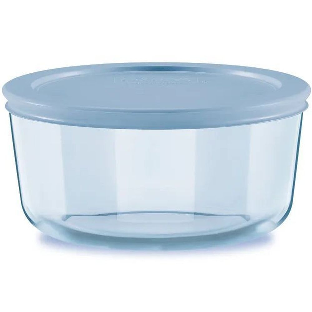 Pyrex Blue Glass Round 4 Cup Storage Container with Plastic Lid, 6.0 x 2.75 inch -- 4 per case