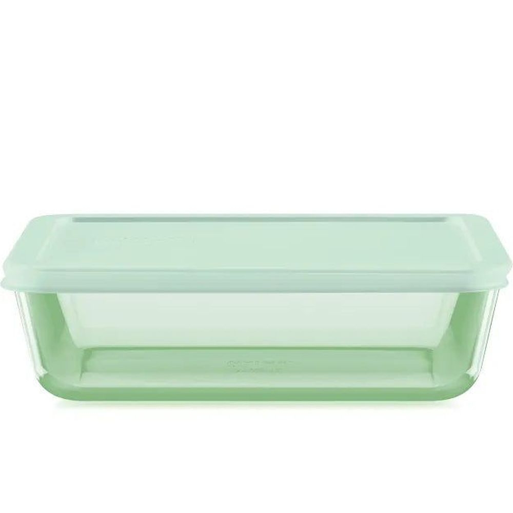 Pyrex Green Glass Rectangular 6 Cup Food Storage Container with Plastic Lid, 8.75 x 6.75 x 3.25 inch -- 4 per case