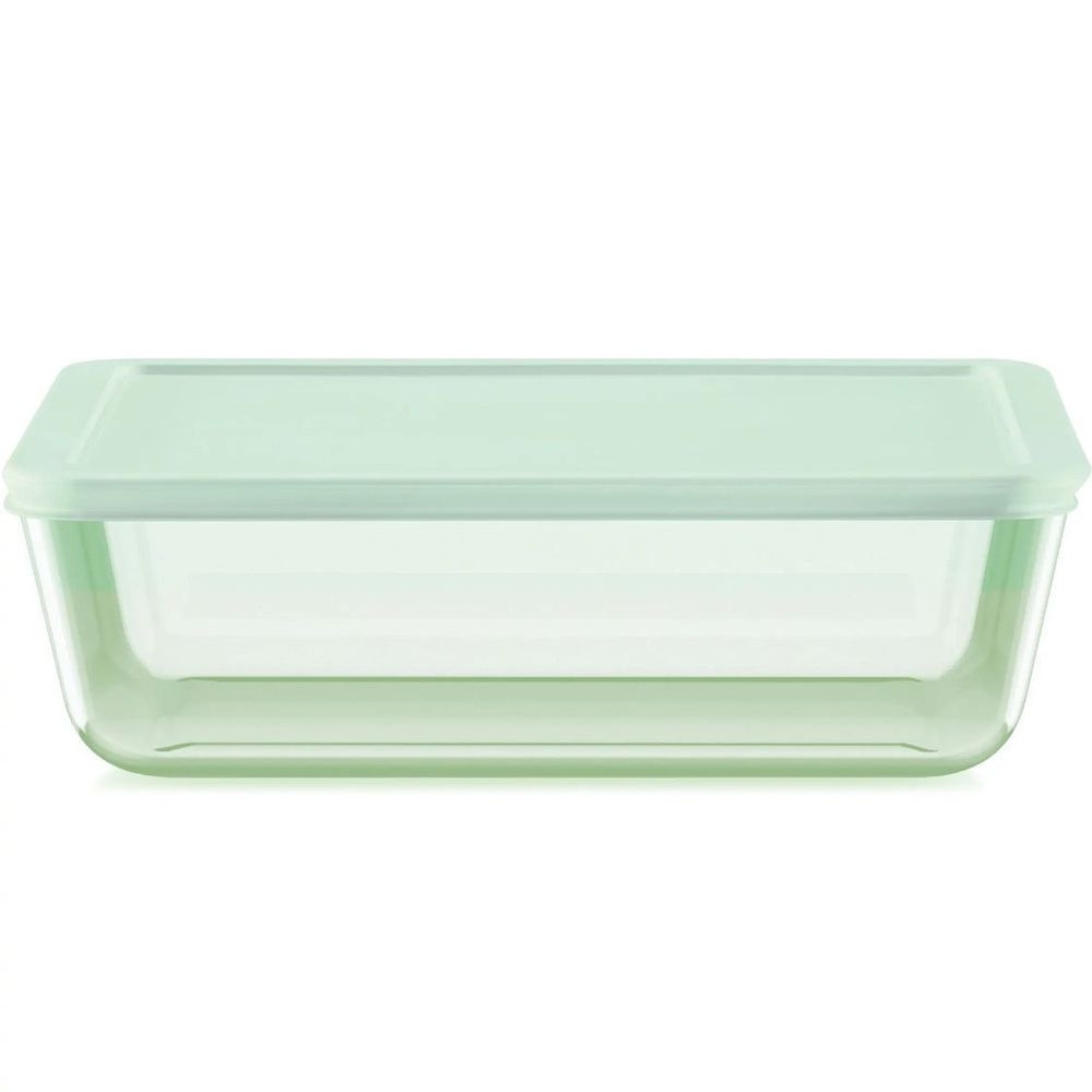 Pyrex Green Glass Rectangular 11 Cup Food Storage Container with Plastic Lid, 9.0 x 7.25 x 2.5 inch -- 2 per case