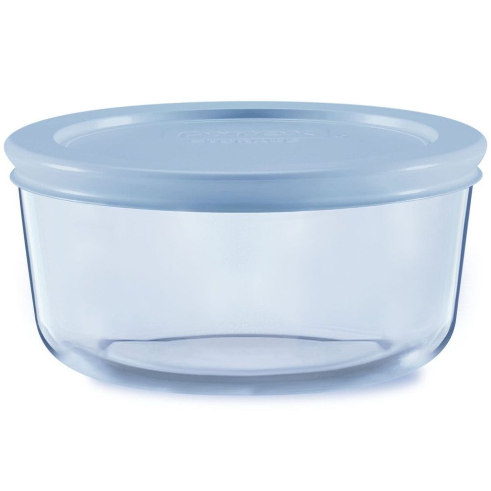 Pyrex Blue Glass Round 2 Cup Food Storage Container with Plastic Lid, 4.75 x 2.75 inch -- 6 per case