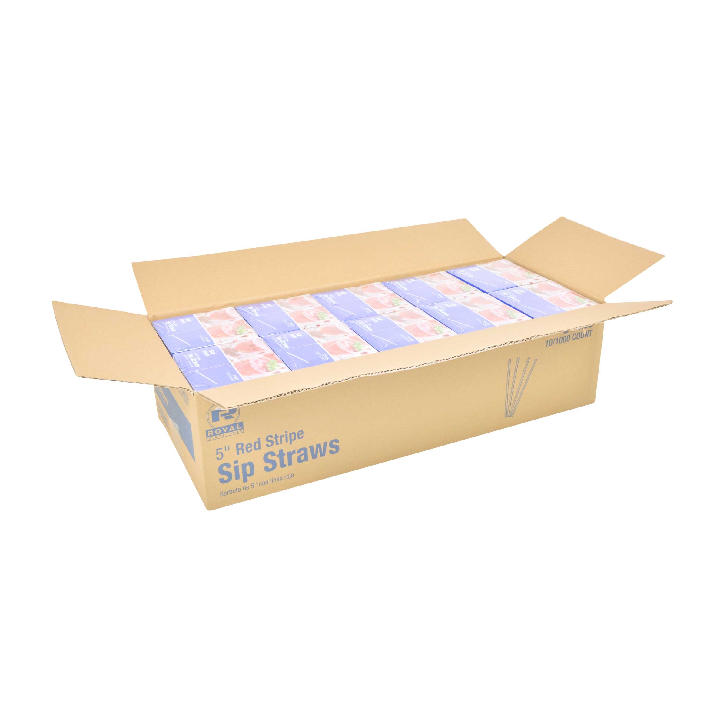 Royal White With Red Stripe Sip Straw Stirrer, 5 Inch -- 10000 Per Case