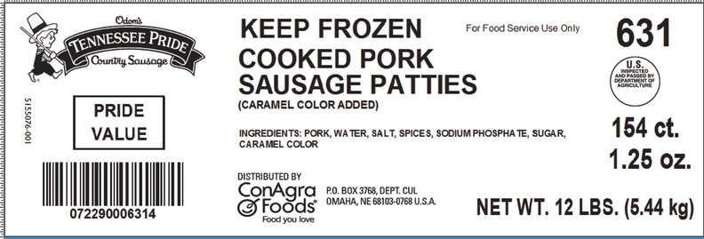 Odoms Tennessee Pride Fully Cooked Trimmed No Msg Formed Sausage Patty, 12 Pound.