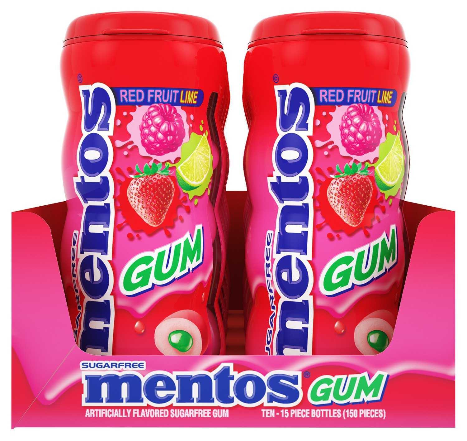Mentos Fruit and Lime Sugar-Free Gum - 10 count box, 12  boxes per case