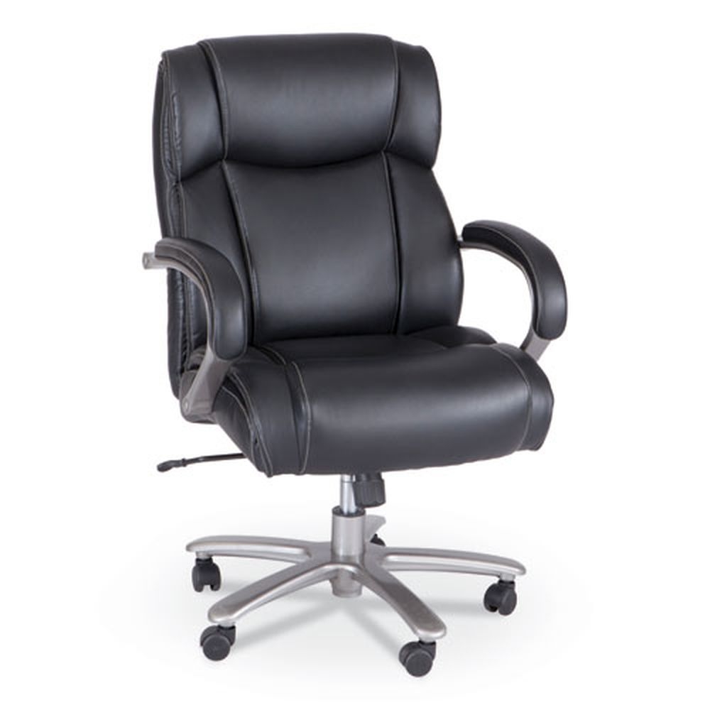 Safco 21.5 to 25.25 inch High Black Seat and Chrome Lineage Big and Tall Mid Back Task Chair, Max 400 Pound