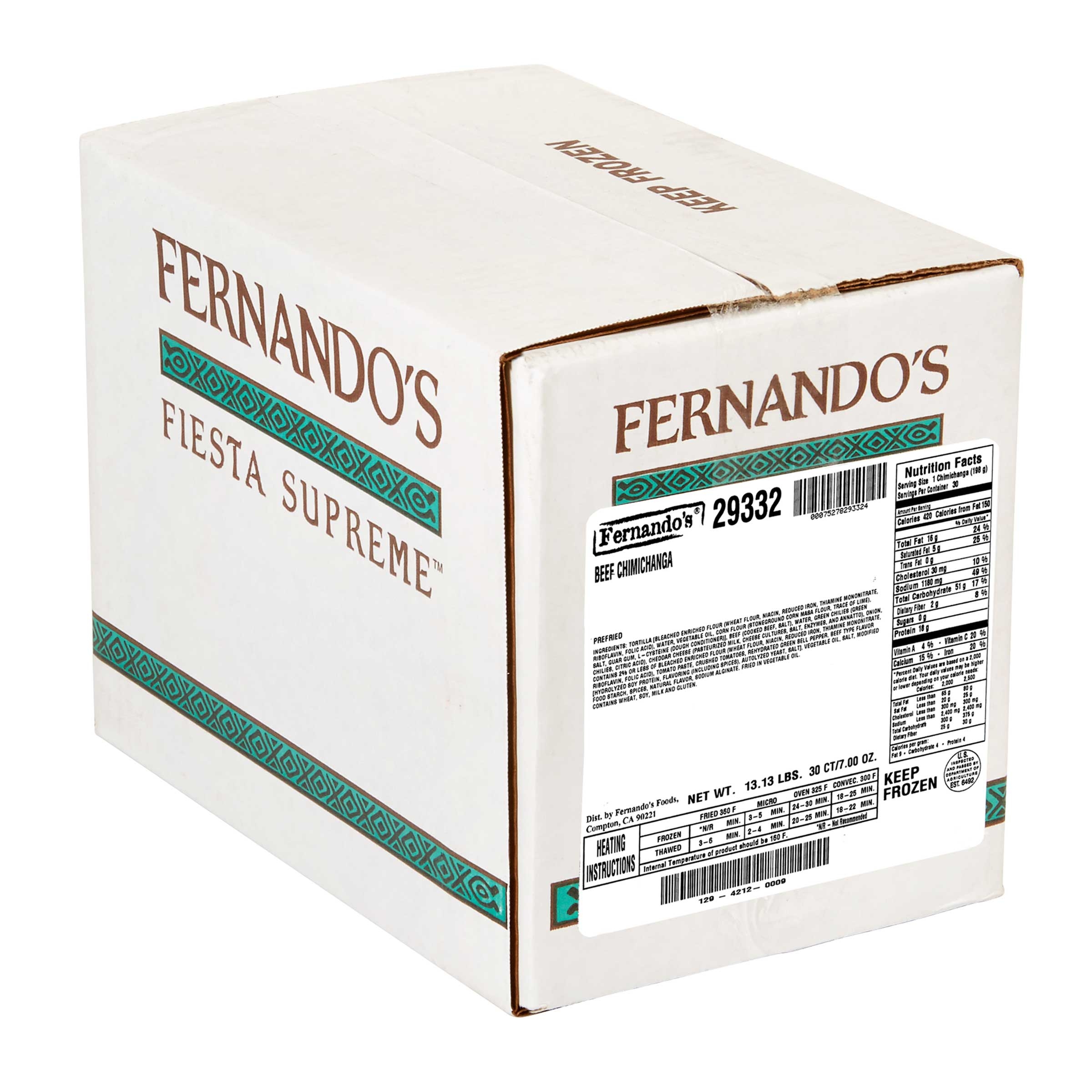 Conagra Fernandos Pre Fried Fiesta Supreme Shredded Beef Chimichanga Burrito, 7 Ounce -- 30 per case.