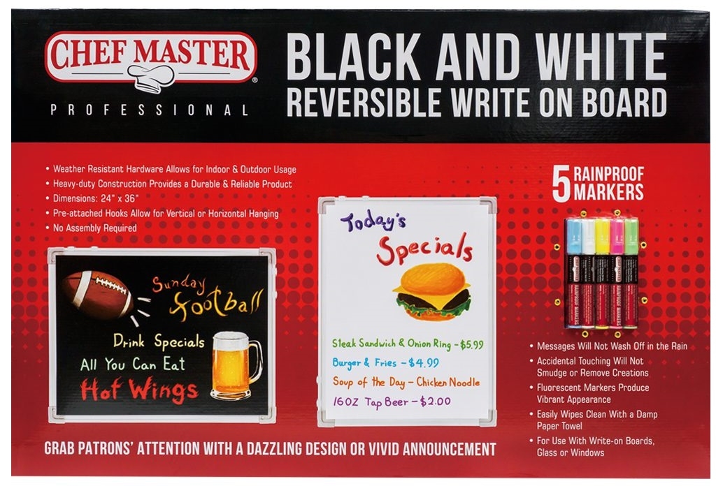 Chef Master Large Reversible Black White Marker Board, 24 x 36 inch