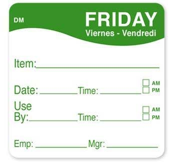 Daymark Square Friday Food Label, 2 x 2 inch -- 12 per case