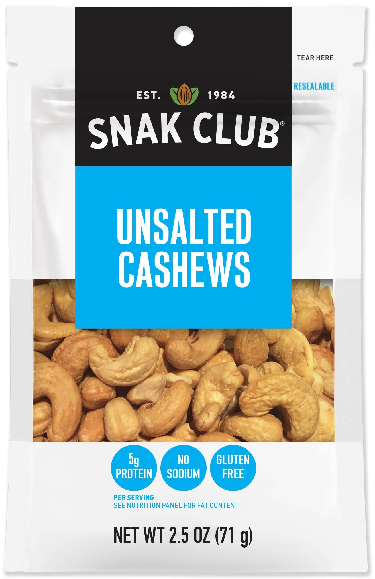 Century Snacks Unsalted Cashews, 2.5 Ounce -- 6 per case