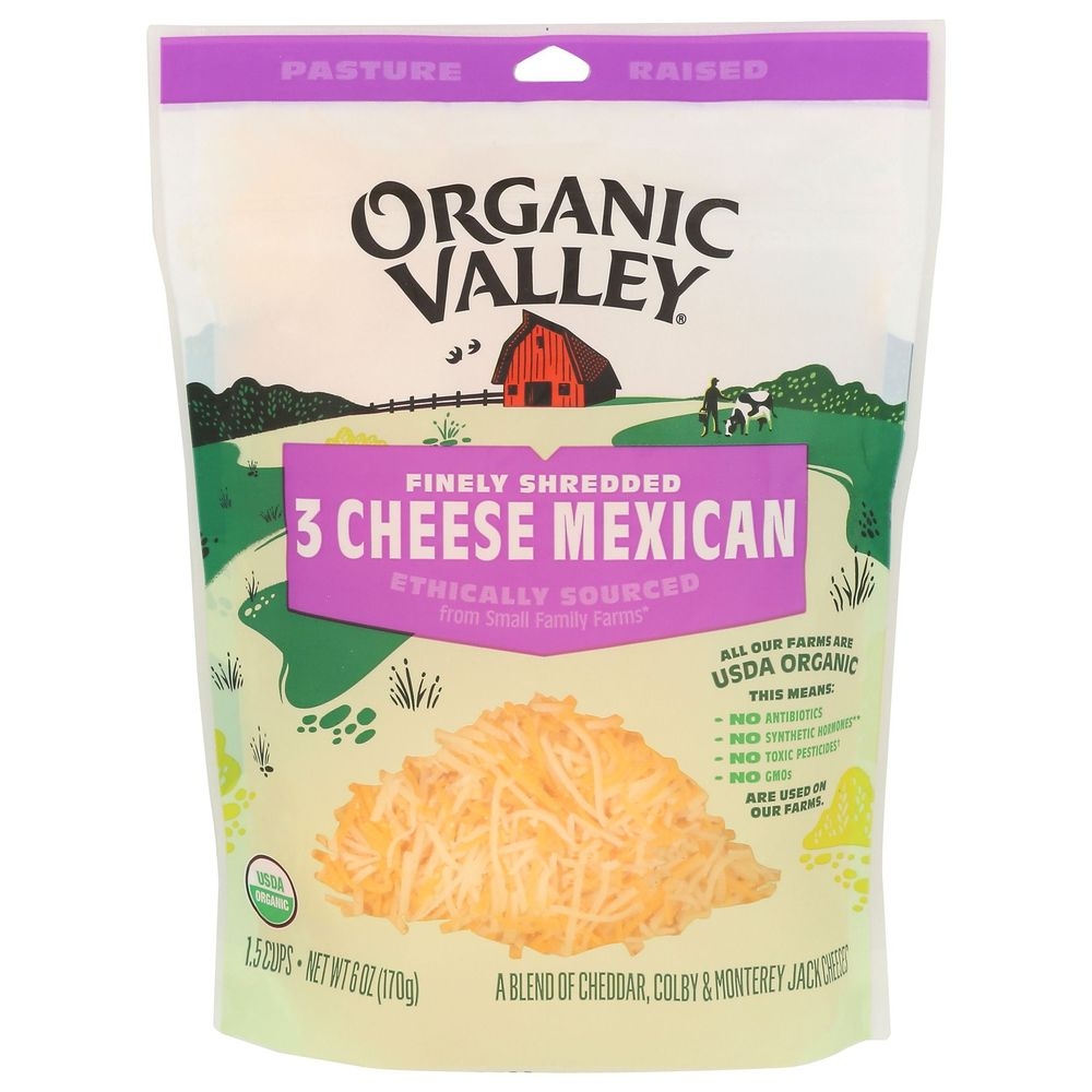 Organic Valley Organic Finely Shredded 3 Mexican Cheese, 6 Ounce -- 12 per case
