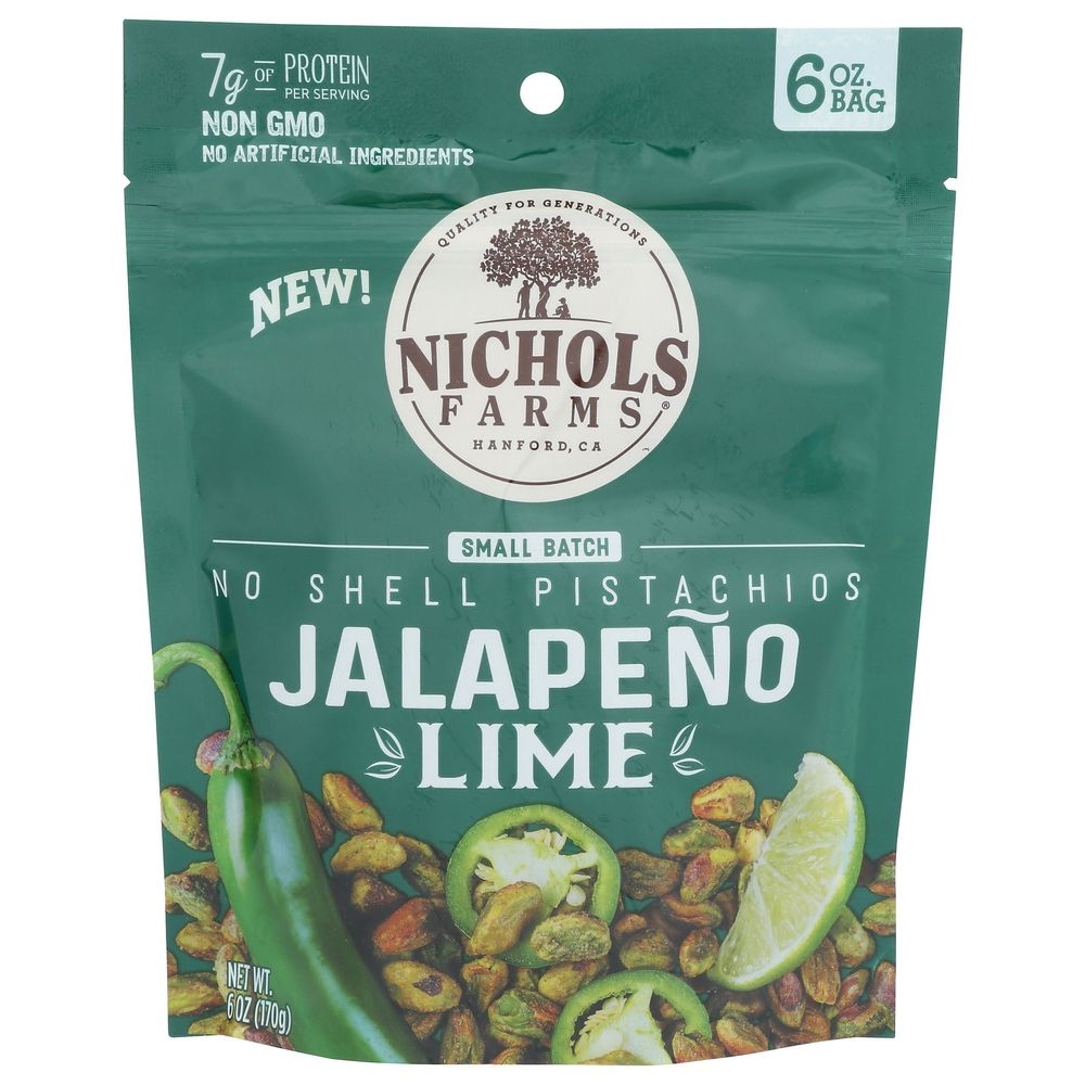 Nichols Farms Jalapeno Lime No Shell Pistachios, 6 Ounce -- 15 per case