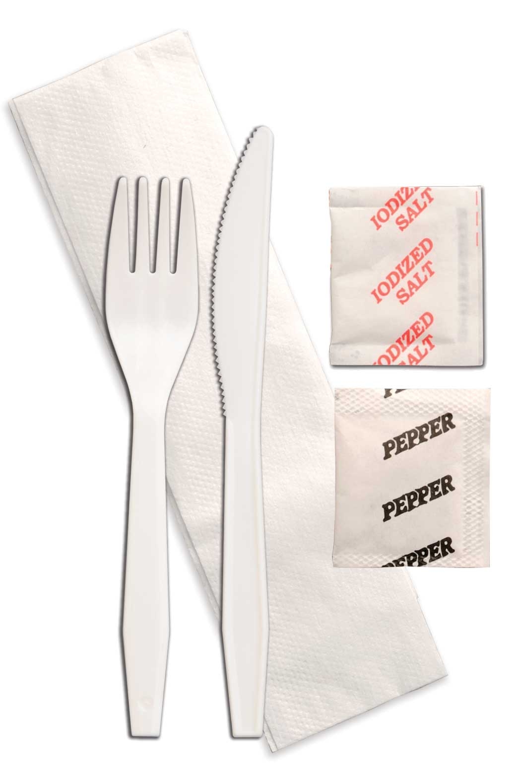 D and W Fine Pack Senate Fork Knife Salt and Pepper 1 Ply Napkin Kit -- 250 per case.