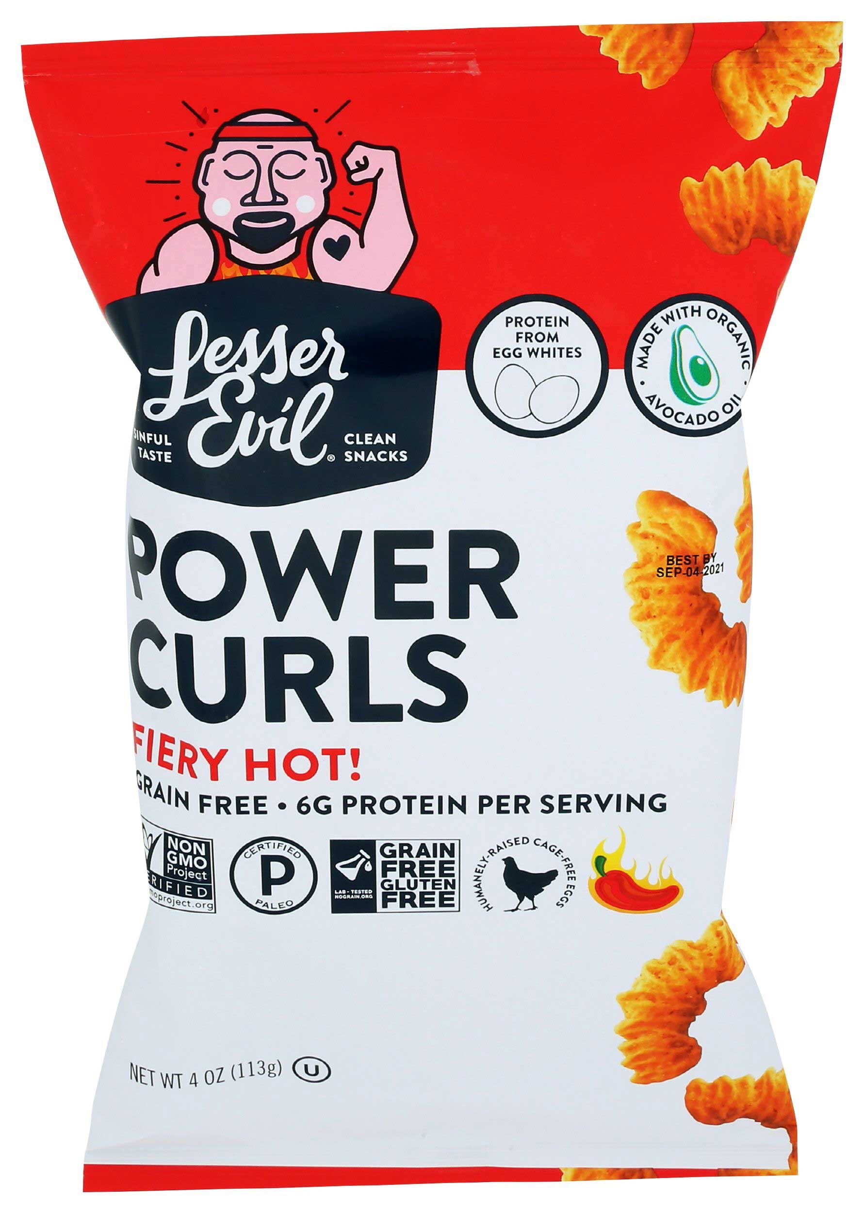 Lesserevil Organic Fiery Hot Power Curls, 4 Ounce -- 9 per case