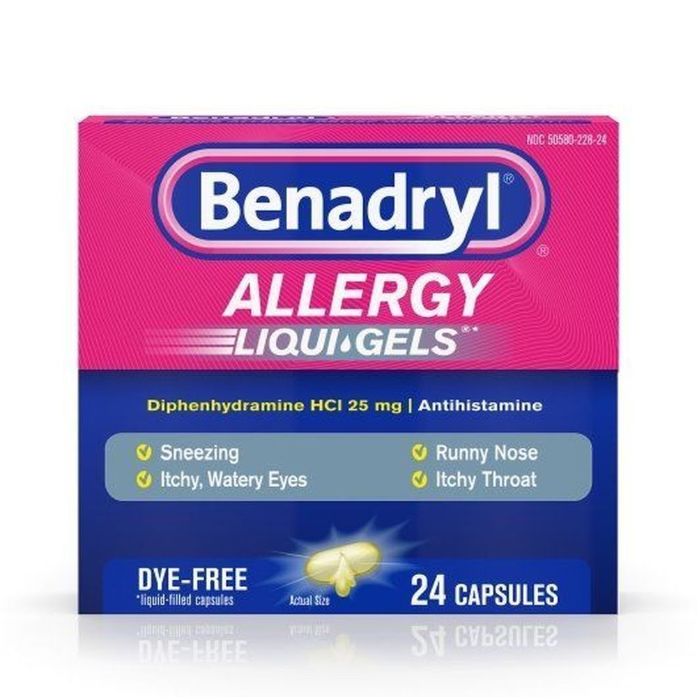 Benadryl Dye-Free Allergy Liquid Gel Tablet, 24 count -- 6 per case