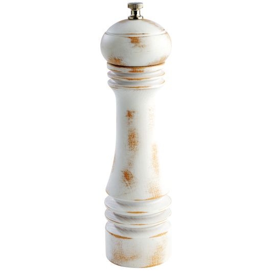 World Tableware Vintage White Pepper Mill With Worn Glaze, 2 3/8 Inch Dia X 9 1/8 Inch Height